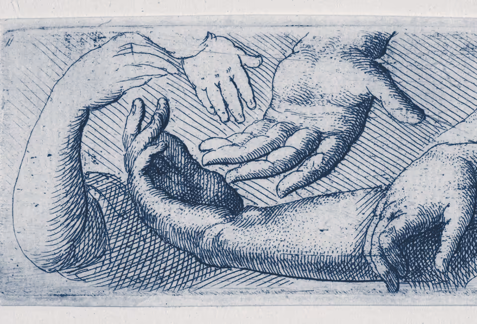 Detalle del estudio de manos de Wenceslaus Hollar en duotono
